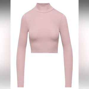 Wilfred ARITZIA New Only waist crop turtleneck ribbed shirt blush baby pink XS